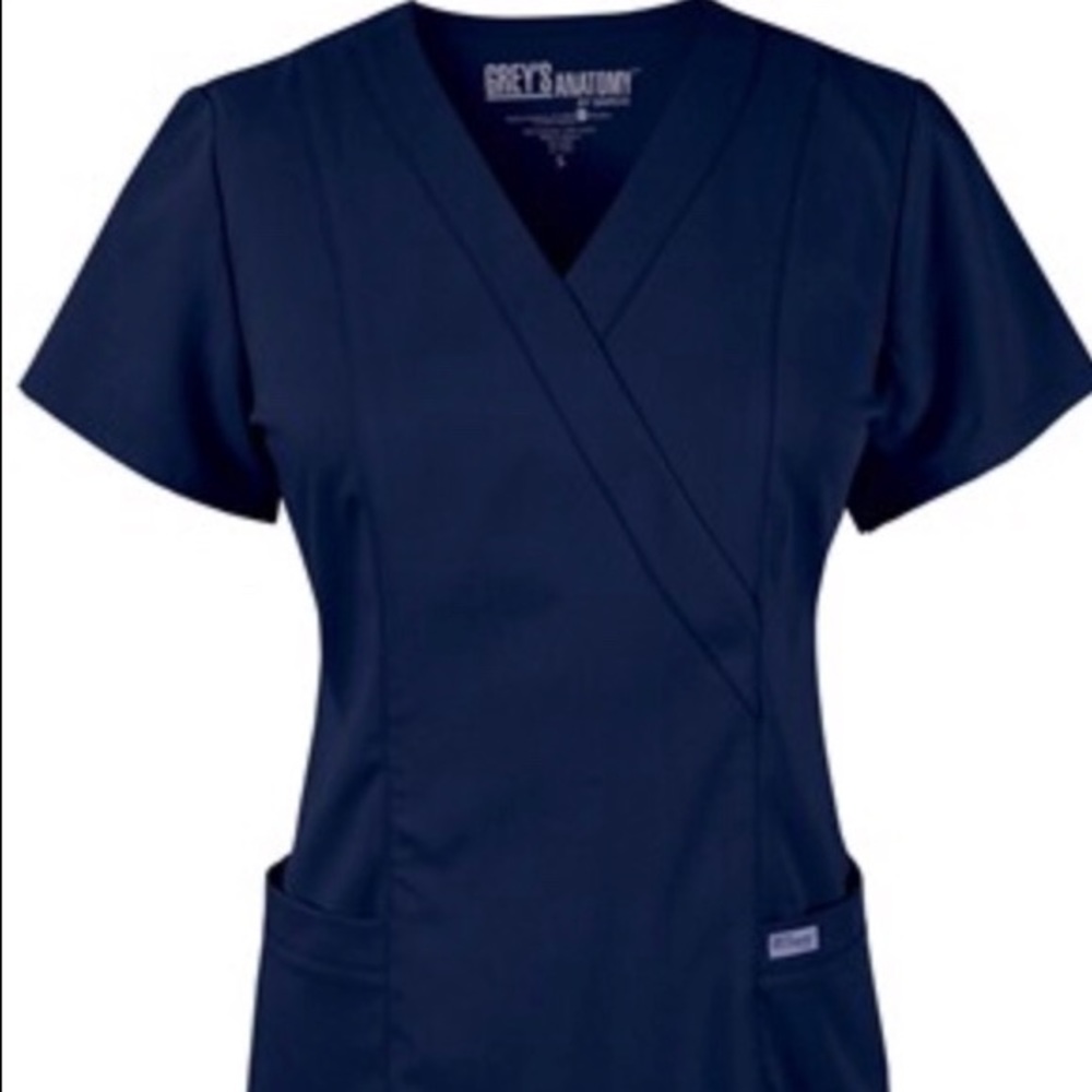 Grey’s Anatomy Mock Wrap Elastic Back Top-Indigo